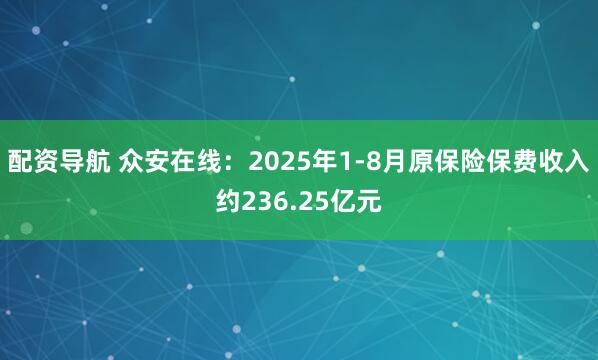 配资导航 众安在线：2025年1-8月原保险保费收入约236.25亿元